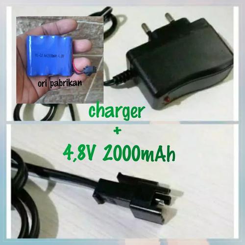 Foto Produk ADAPTOR CHARGER BATERAI RC SOCKET HITAM DAN BATERE 4,8V 1000mAh dari Manto Toys