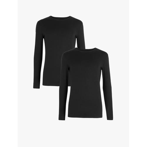 Cotton Long Sleeve Thermal Tops - BLACK 