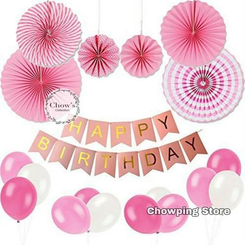 Foto Produk Paket Dekorasi Hiasan Balon Ulang Tahun / Happy Birthday Pink 01 dari Chowping Store