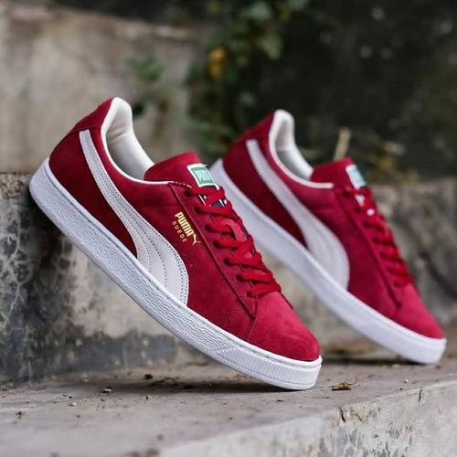 red puma classic suede