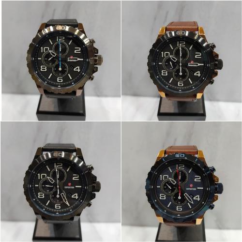 Jual jam tangan pria Expedition 6778 tali kulit Hitam Abu Abu