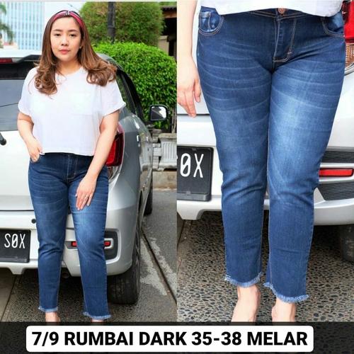 Foto Produk 7/9 Rumbai Dark CELANA PANJANG JEANS WANITA JUMBO 35 36 38 dari Bee Shoppe Sby