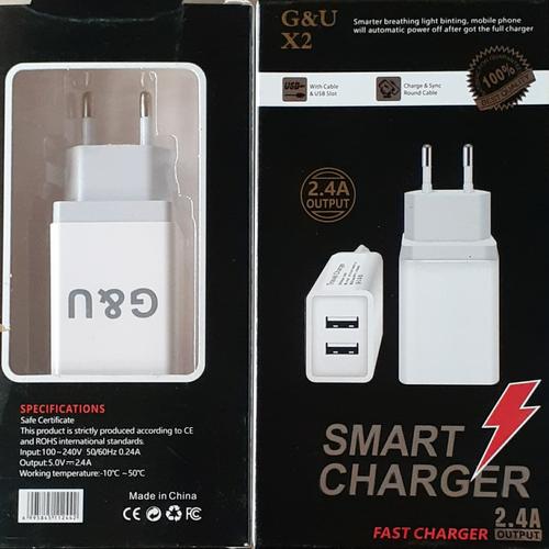 Foto Produk Kepala Apaptor Charger Usb Dual 2 Port Fast Charging 2,4A + Kabel G&U dari GudangKoe8