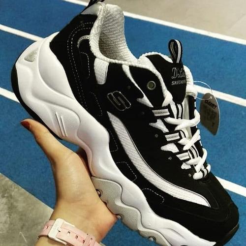 womens skechers black and white