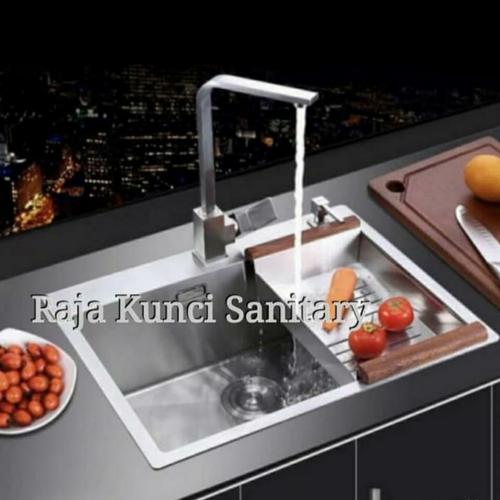 Foto Produk Paket Kitchen Sink OSAKA NARA 6046 by Bolzano+Kran Angsa+Tempat Sabun dari Raja Kunci Sanitary