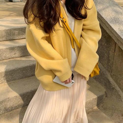 Jual Women Coat Solid Color Knit Short 