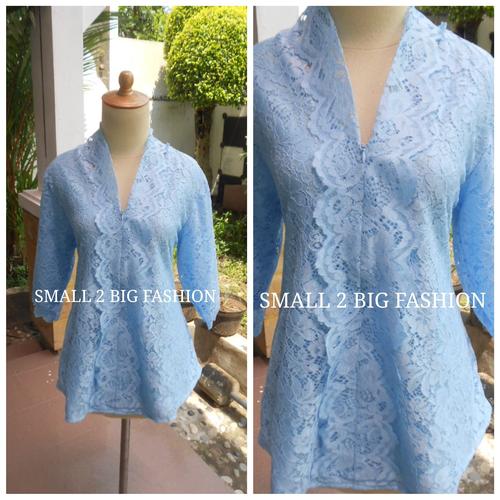 Foto Produk blus atasan kebaya brokat pesta L XL brukat biru toska coklat pink dari Small 2 Big Fashion