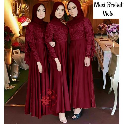 Foto Produk MAXI OLIVIA BRUKAT ABU / GREY BAJU GAMIS PESTA WANITA MUSLIM - Maroon dari moudis shop inc