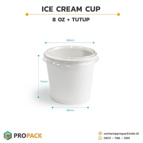 Jual Paper Ice Cream Cup Murah 8oz + TUTUP isi 50 pcs / Gelas Es Krim ...