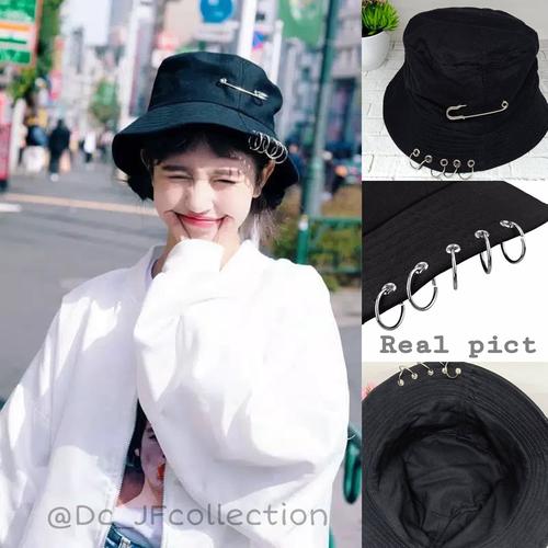Jual Topi Bucket K-POP Iron Ring HITAM 