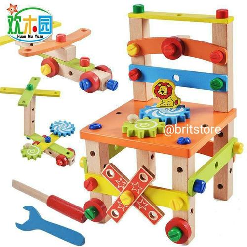 Foto Produk Wooden Chair Assembly Mainan/ Mainan Kayu Edukasi/ Mainan Kayu Rakit dari Britstore