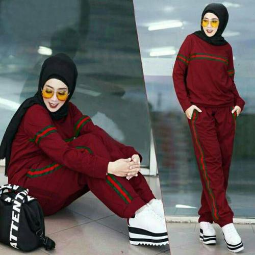 Foto Produk SETELAN FASHION WANITA BERY JOGER - Maroon dari zuzue fashion
