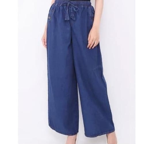 Foto Produk celana kulot jeans dewasa / celana panjang - biru tua dari nolanoli