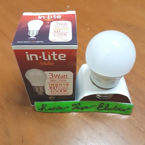 Foto Produk Lampu Led Bulb 3W Putih Cool Daylight In-Lite E27 220V dari Kurnia Jaya Electric