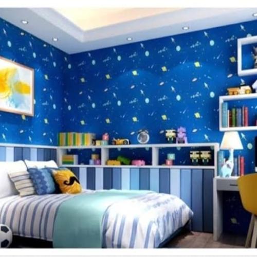 Foto Produk PLANET UFO BiRU Wallpaper Dinding 10M x 45Cm dari Grosir Laris