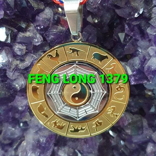 Foto Produk Kalung Bandul Liontin Fengshui Trendy Motif 12 Shio Bagua Mantra dari Revata