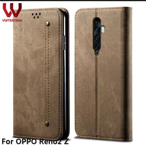 Foto Produk Flip OPPO RENO 2F ORIGINAL Cover Case Retro Jeans kulit Denim dari Dunia Acesories phone