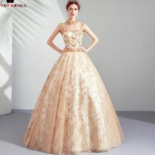 gold tulle gown