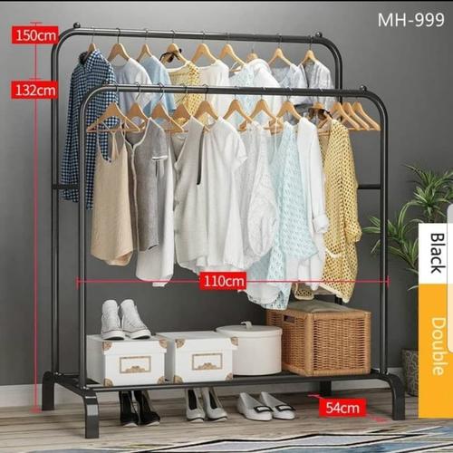 Foto Produk Gantungan Pakaian Double Rak Pakaian Clothes Hanger MH999 - Hitam dari eLocalStore Jakarta