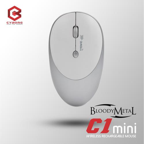 Jual Mouse Wireless Cyborg C1 mini Bloody Metal Rechargeable white ...