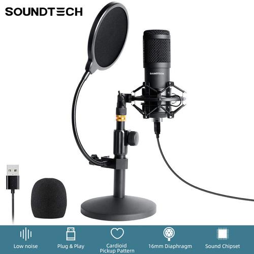 Jual SOUNDTECH USB Microphone Condenser Stand Table Recording Streaming ...