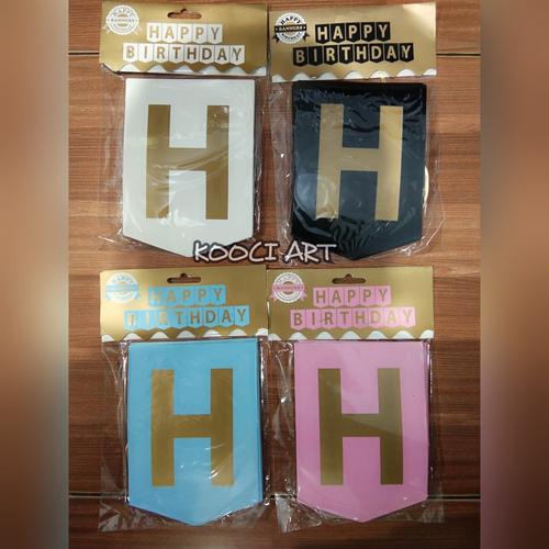 Jual Bunting flag bendera aksesoris happy birthday hitam gold putih