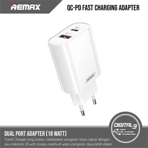 Jual Remax RP-U37 Charger USB QC 3.0 + Type C PD Fast Charging 18W ...