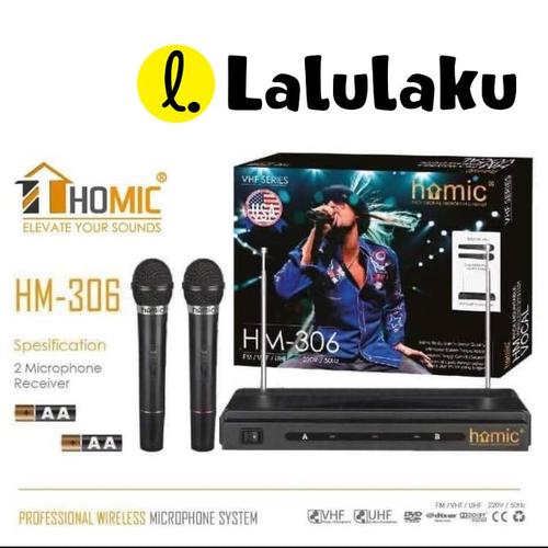 Foto Produk Mic Microphone HOMIC Double Wireless HM-306 HM306 VHF Series dari Lalulaku