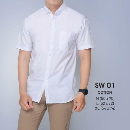 Foto Produk kemeja katun pria cowok lengan pendek warna putih polos formal murah - M dari MNMLS ID
