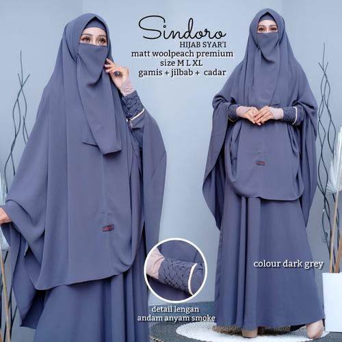 Foto Produk setelan gamis syari cadar bandana polos sindoro syari ori fuku galery - Dark Grey, Sindoro kids L dari aliefolshop