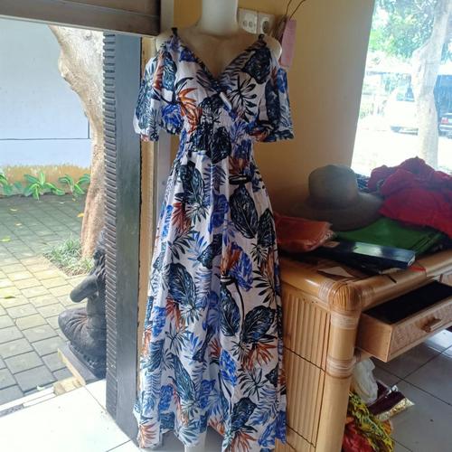 Jual Open shoulder maxi dress white 