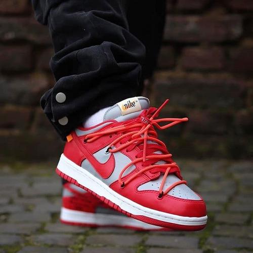 red sb dunks off white