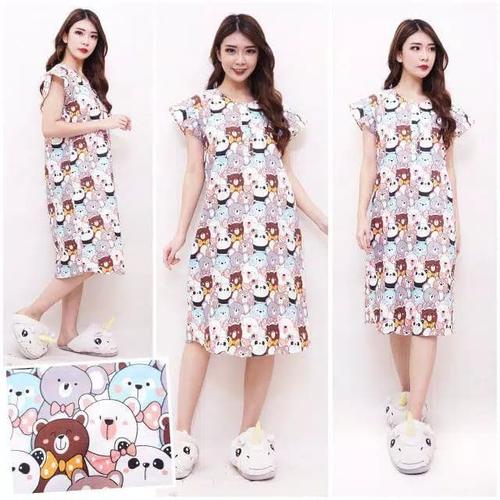 Foto Produk Daster Katun Motif #8 - Daster Bumil Busui - Baju Tidur Wanita - Beruang Kumpul dari Brantandari Shop