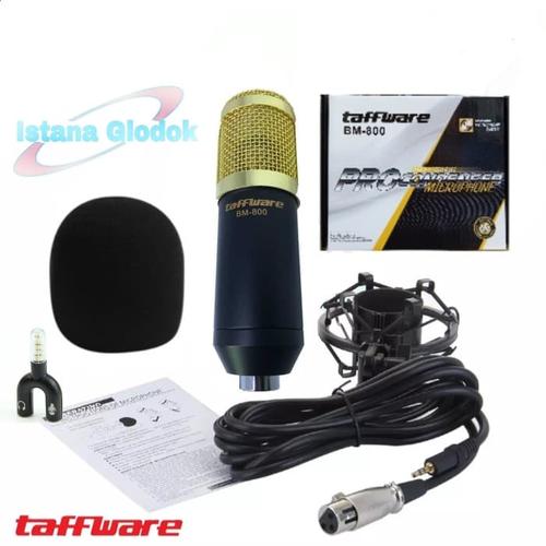Foto Produk Microphone Condenser BM800 Free Jack Audio Splitter 3.5mm Mic BM 800 - Hitam-Gold dari Istana Glodok