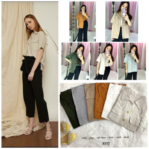 Oversized Boyfriend Linen Shirt - Khaki 