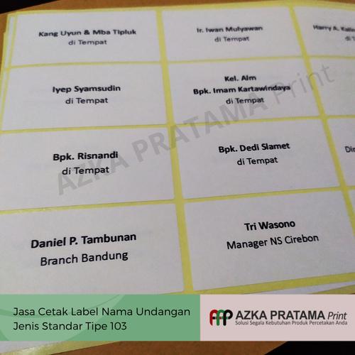 Jual Jasa Cetak Label Nama Undangan Tipe 103 - Kota Bandung - AZKA ...