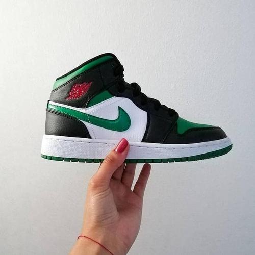 Nike Air Jordan 1 Mid Green Toe Black Pine Green White | Kixify Marketplace