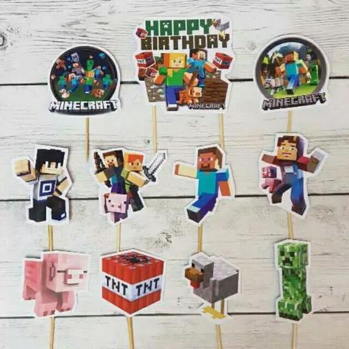 Foto Produk topper hiasan kue cup cake ulang tahun karakter minecraft mine craft dari rean shoop