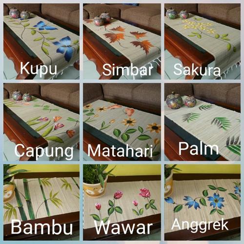 Foto Produk Taplak Meja Panjang Simbar Coklat Table Runner Mendong Lukis dari Bunda Mayra Shop