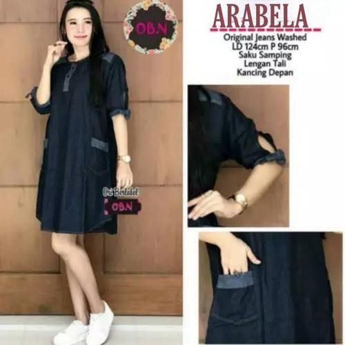 Foto Produk Baju Dress Kemeja Tunik Rok Kerah Kancing Wanita Jeans Denim Polos Ori dari Arabela Shop Official
