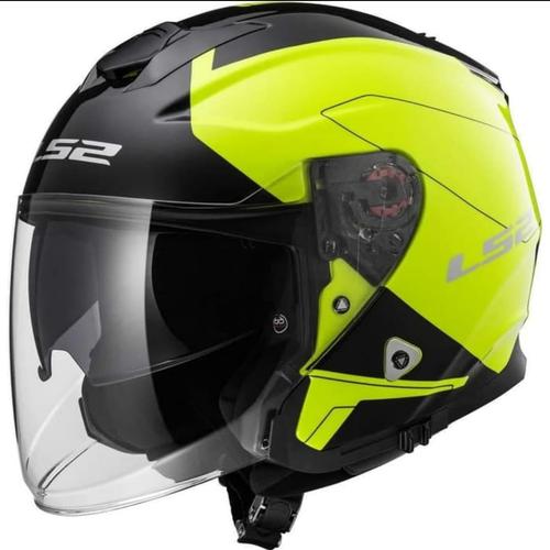 Jual LS2 OF521 INFINITY BEYOND HI VIS YELLOW HELM HALF FACE DOUBLE