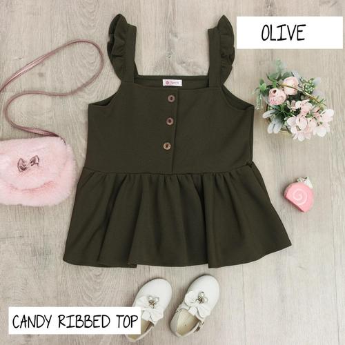 Foto Produk BAJU DRESS ANAK PEREMPUAN, CANDY RIBBED TOP WARNA OLIVE - 3 tahun dari uWa_store