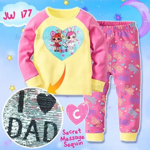 Jual Setelan baju tidur anak pajamas sequin lengan panjang