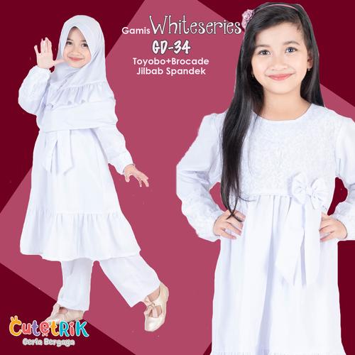 Foto Produk SETELAN BAJU CELANA PUTIH POLOS ANAK PEREMPUAN MUSLIM MANASIK HAJI TK - Putih, L dari Griya Etnik Indonesia