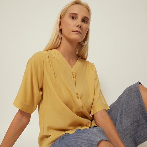 Foto Produk Grosir Cammomile 2008003 SF1181 atasan kemeja lengan pendek wanita - Yellow, all size dari Cammomile FashionLine