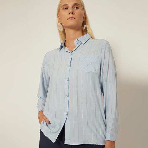 Foto Produk Cammomile 2008010 SF1371 atasan kemeja lengan panjang wanita - Blue, all size dari Cammomile FashionLine