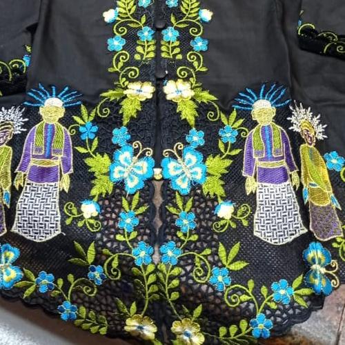 Foto Produk atasan kebaya encim motif ondel bahan katun ima Ada furing - Hitam, S dari rth