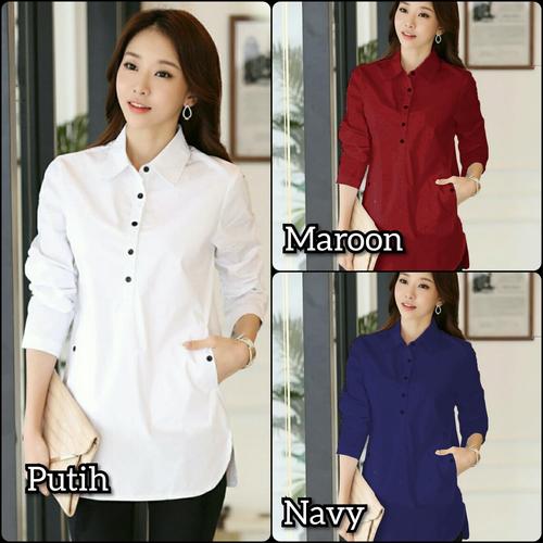 Foto Produk kemeja cewek putih rapi baju hem pakaian wanita rumahan dan kantoran dari Rifa t-shirt