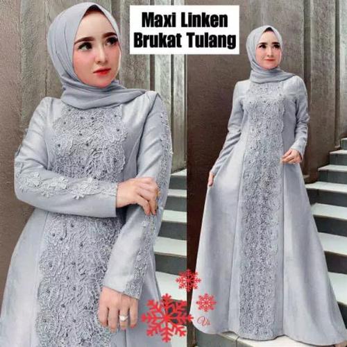 Foto Produk PROMO GAMIS DEWASA BRUKAT PEREMPUAN BAJU MUSLIM PESTA WANITA XXL JUMBO - abu, XXL dari YasmineCollection's