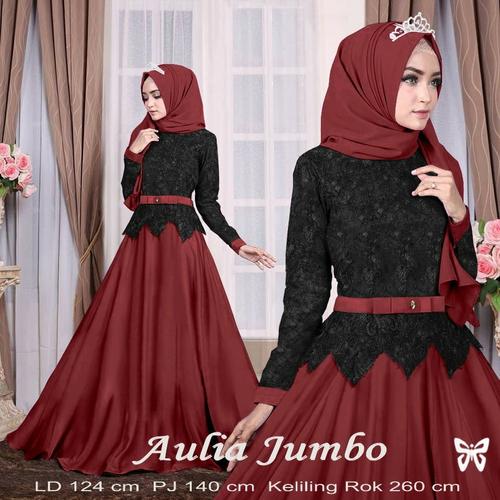 Foto Produk Sis - Aulia Jumbo Black Maroon maxi Dress pesta gamis wanita Terbaru dari Risna shop